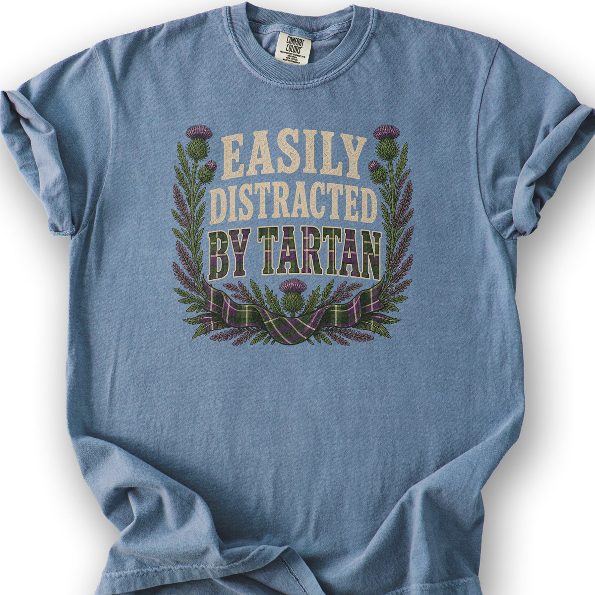 Easily Distracted By Tartan T-Shirt - Blue Jean