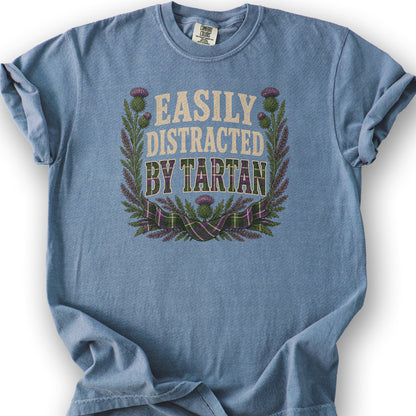 Easily Distracted By Tartan T-Shirt - Blue Jean