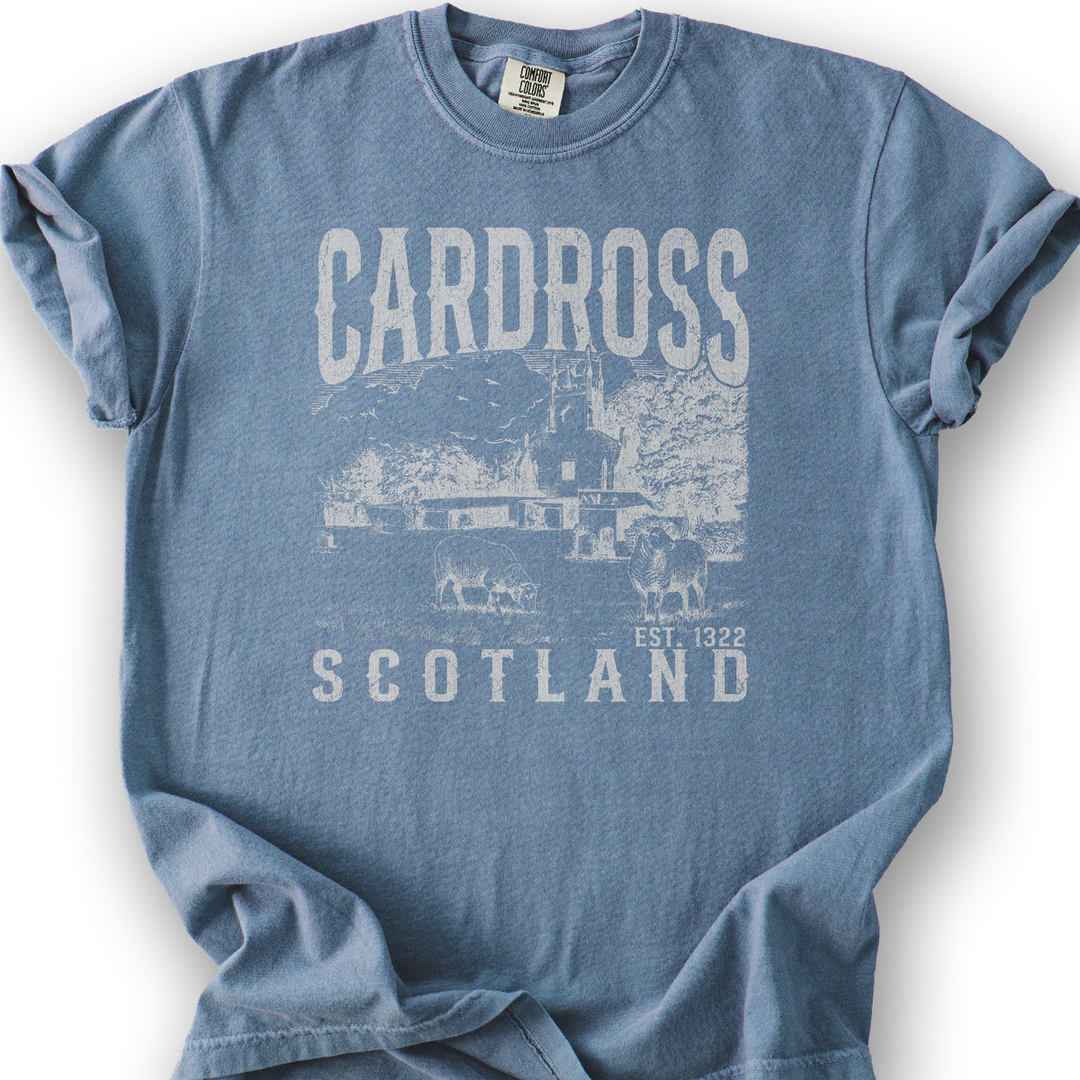 Cardross Scotland Sketch T-Shirt - Blue Jean
