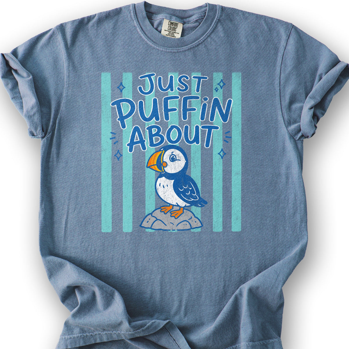 Just Puffin About Stripes T-Shirt - Blue Jean