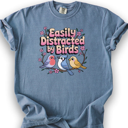 Easily Distracted By Birds Kawaii Style T-Shirt - Blue Jean