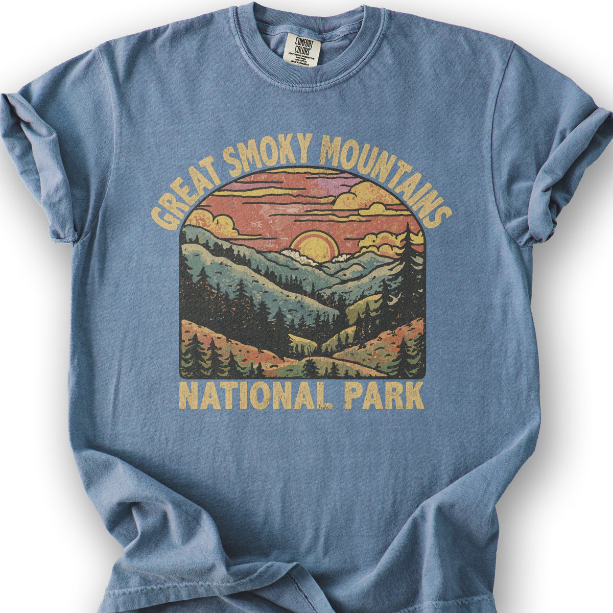 Great Smoky Mountains National Park Sunset T-Shirt - Blue Jean