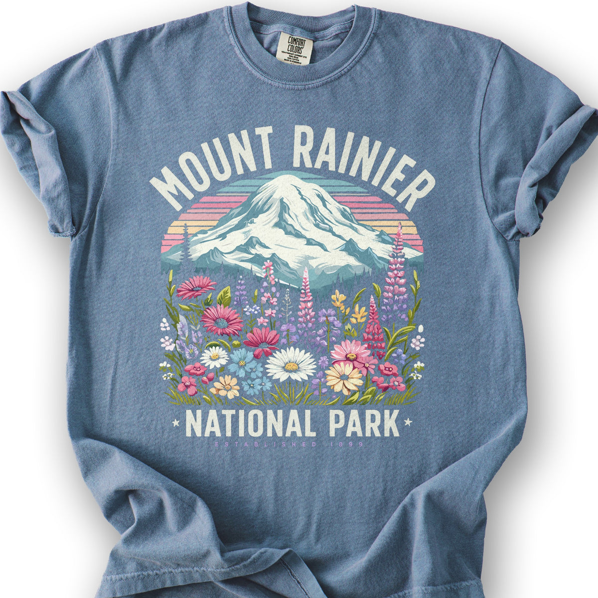 Mount Rainier National Park "Wildflowers" T-Shirt - Blue Jean