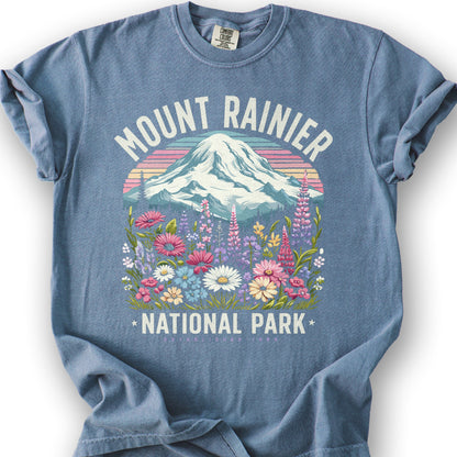 Mount Rainier National Park "Wildflowers" T-Shirt - Blue Jean