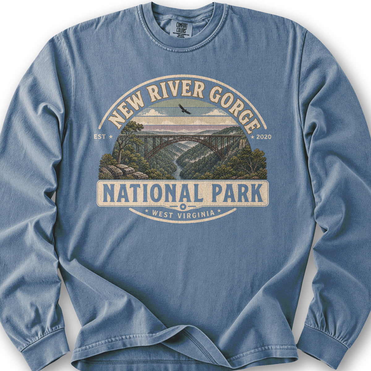 New River Gorge Medallion Long Sleeve Shirt - Blue Jean