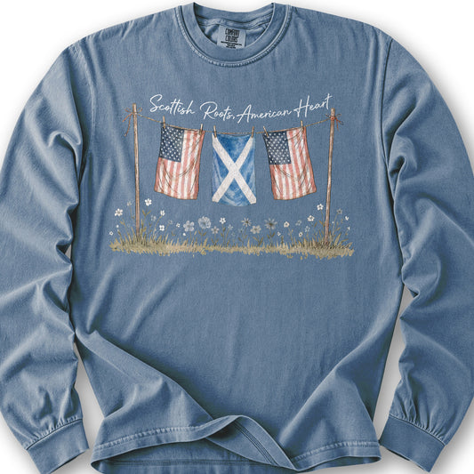 Scottish Roots American Heart Long Sleeve Shirt - Blue Jean