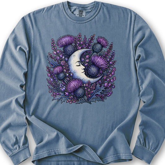 Botanical Moon Thistle Long Sleeve Shirt - Blue Jean