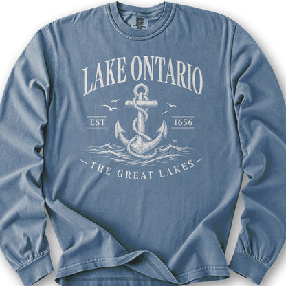 Lake Ontario Anchor Long Sleeve Shirt - Blue Jean