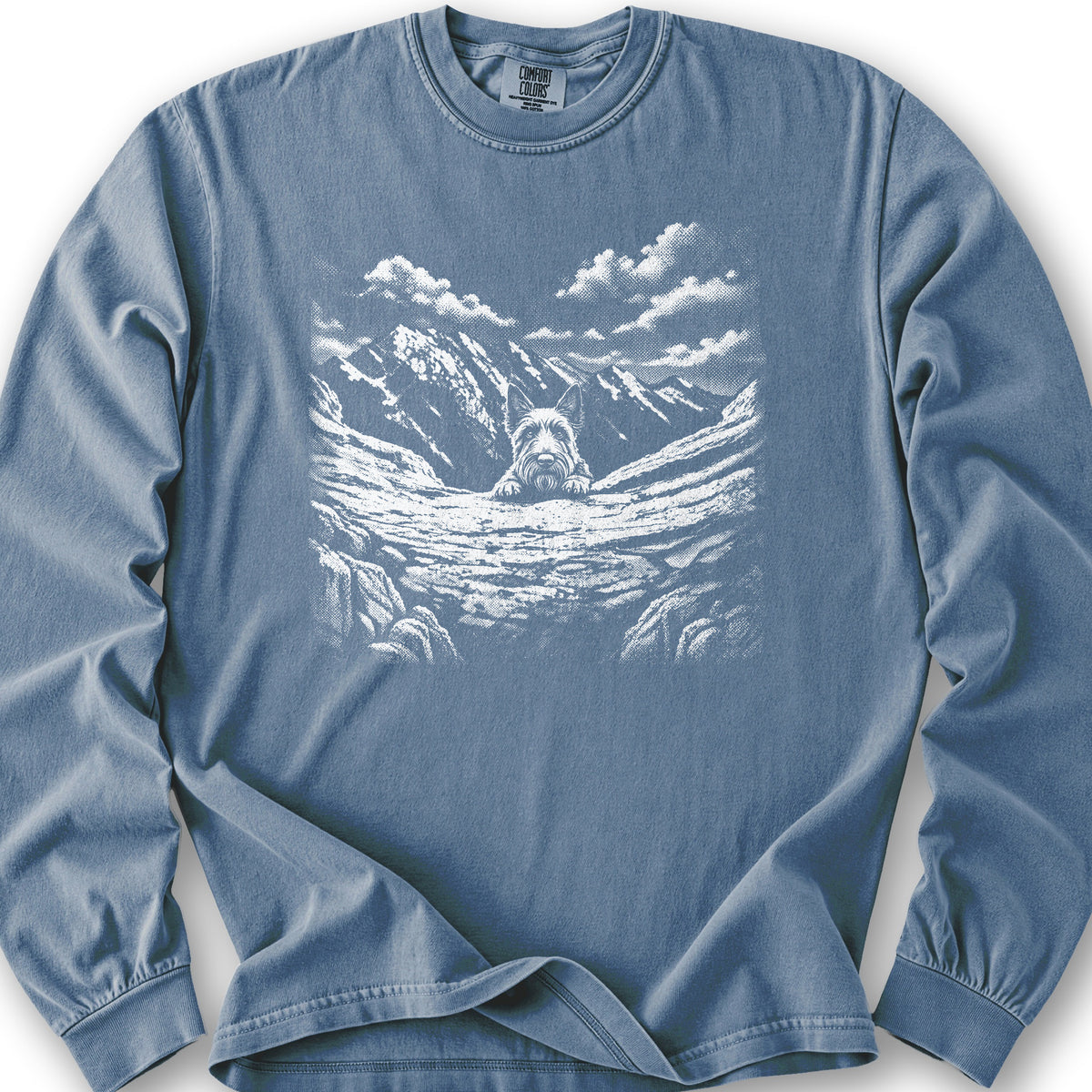 Watchful Scottish Terrier Long Sleeve Shirt - Blue Jean