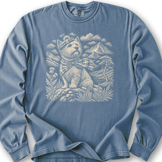 Highland Westie Plaid Long Sleeve Shirt - Blue Jean