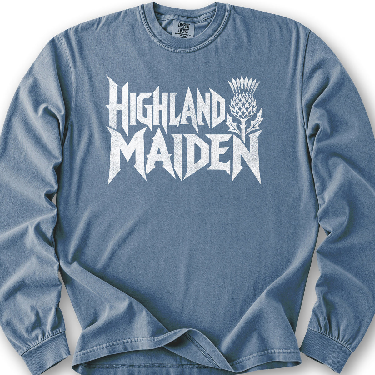 Highland Maiden Thistle Long Sleeve Shirt - Blue Jean