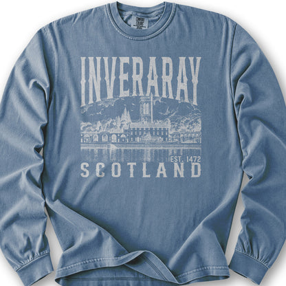 Inveraray Scotland Sketch Long Sleeve Shirt - Blue Jean