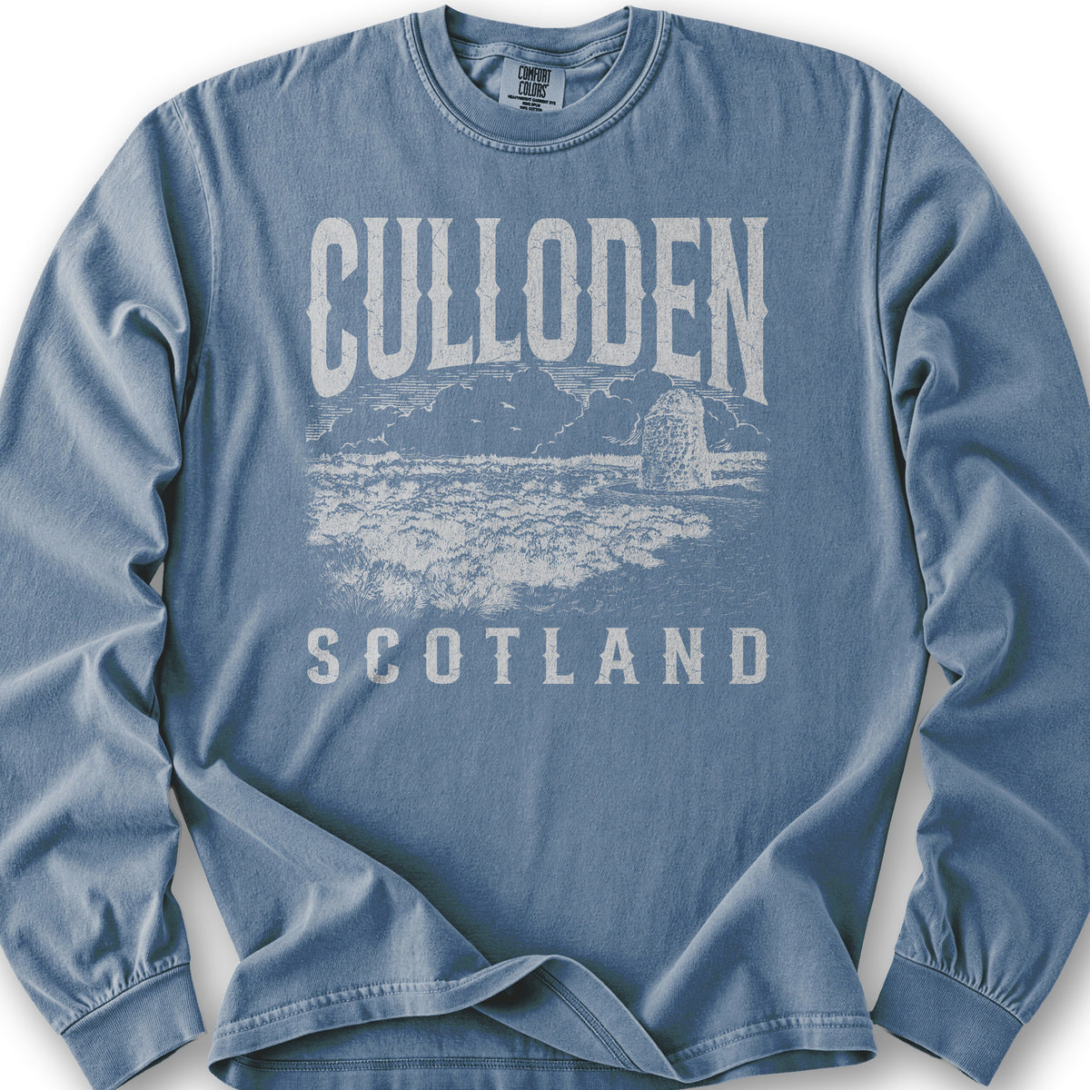 Culloden Scotland Sketch Long Sleeve Shirt - Blue Jean