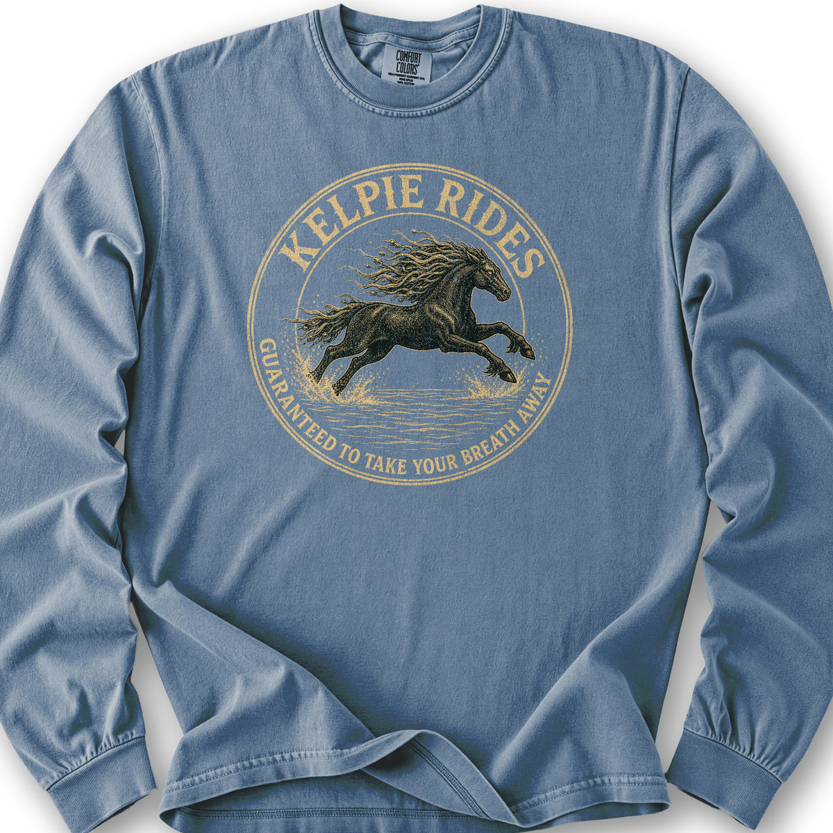 Kelpie Rides Badge Long Sleeve Shirt - Blue Jean
