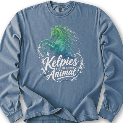 Kelpie Spirit Animal Long Sleeve Shirt - Blue Jean
