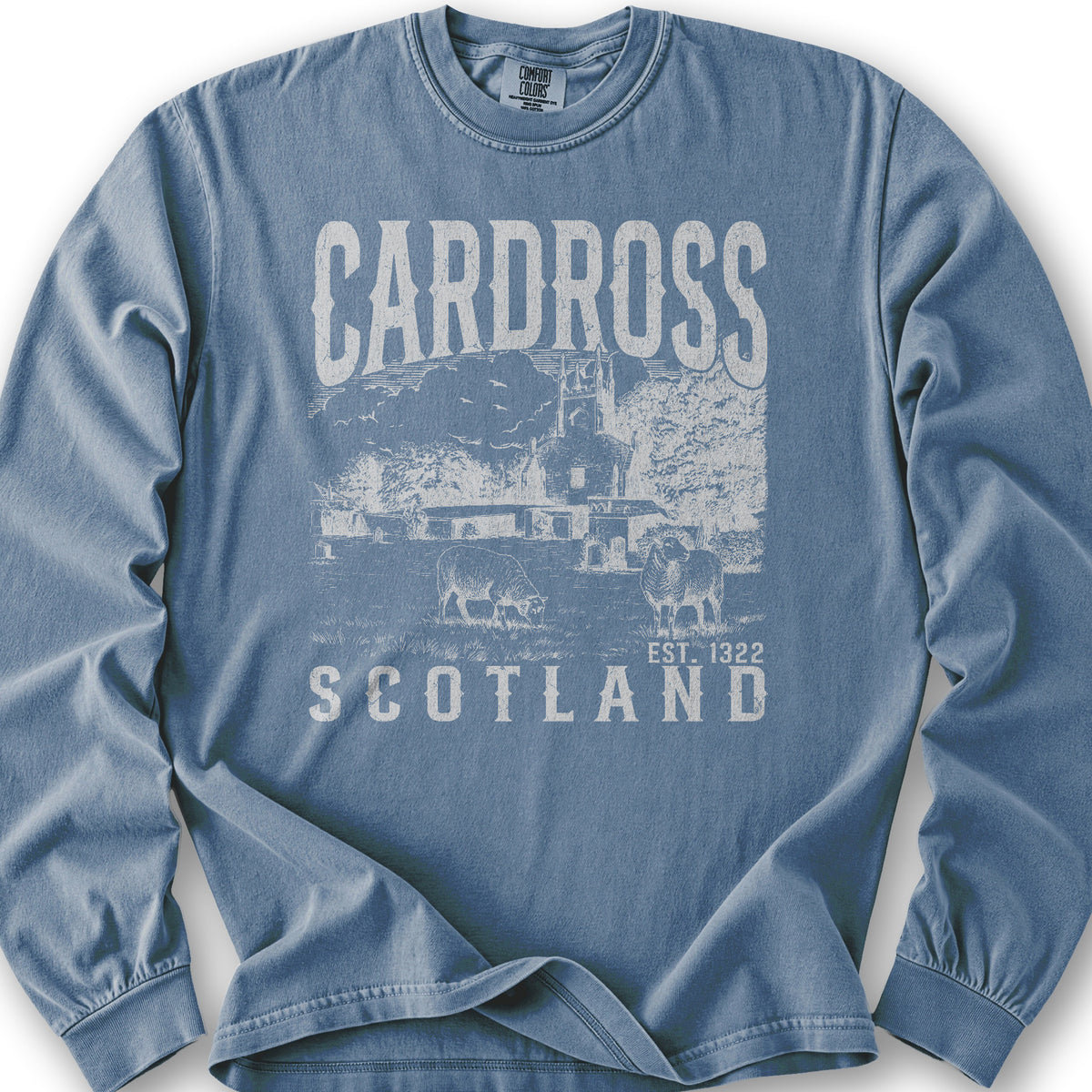 Cardross Scotland Sketch Long Sleeve Shirt - Blue Jean