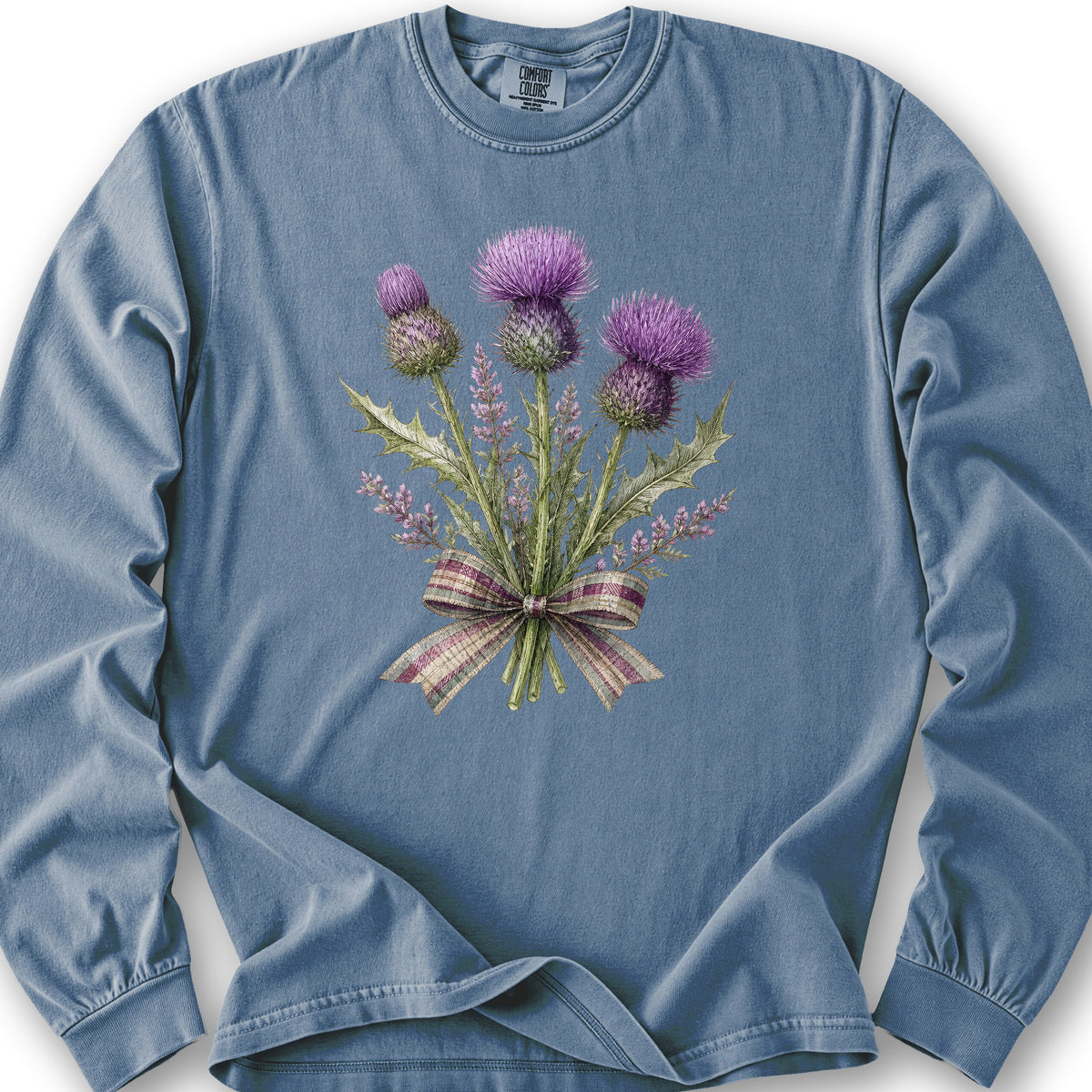 Thistle Bouquet Ribbon Long Sleeve Shirt - Blue Jean