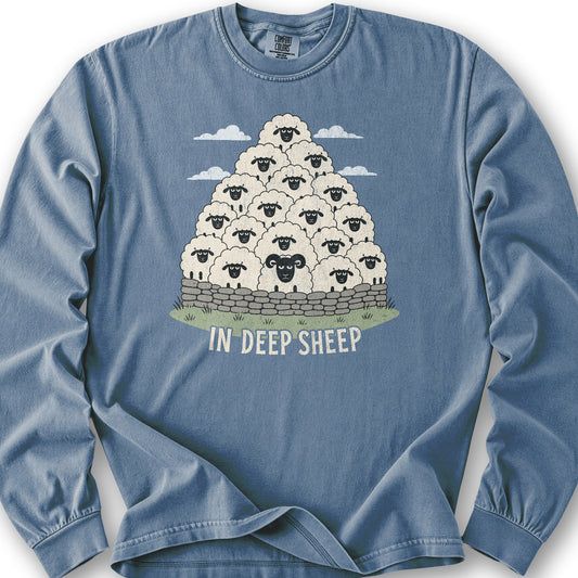 In Deep Sheep Long Sleeve Shirt - Blue Jean