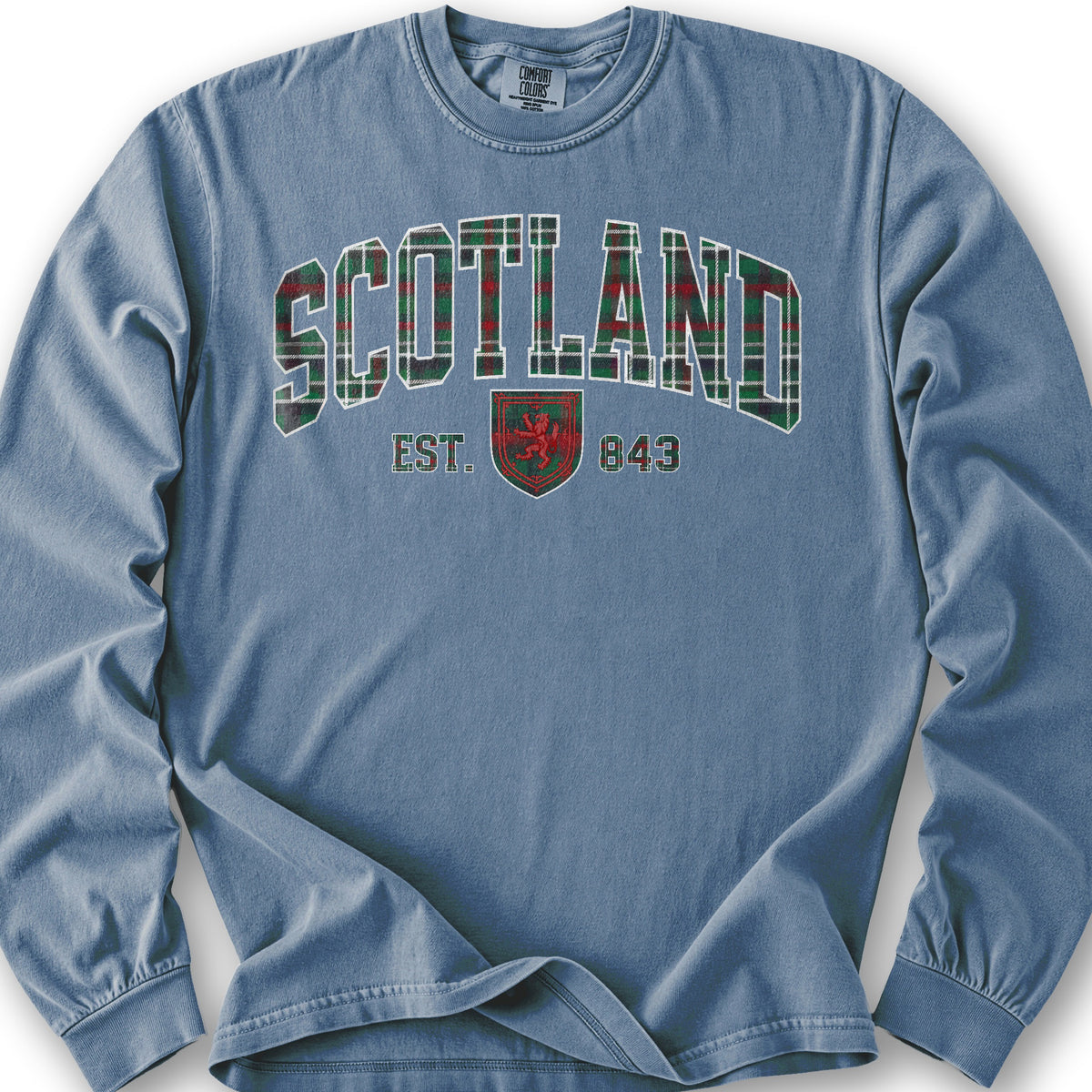 Scotland Plaid Varsity Long Sleeve Shirt - Blue Jean