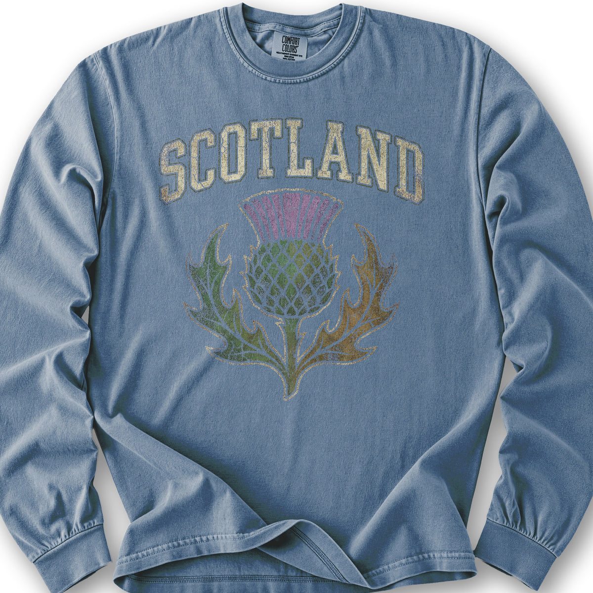 Scotland Distressed Thistle Long Sleeve Shirt - Blue Jean