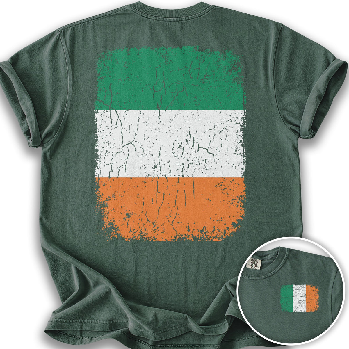 Ireland Distressed Flag Front/Back Print T-Shirt - Blue Spruce