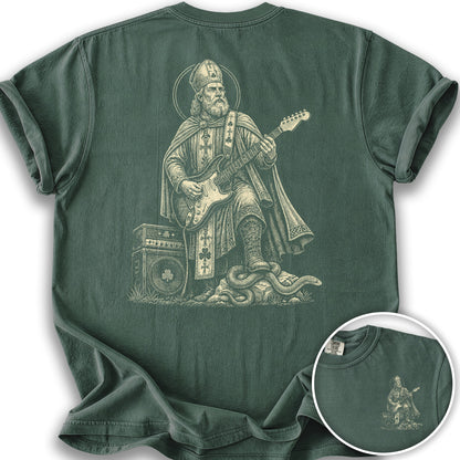 Saint Patrick Guitar Front/Back Print T-Shirt - Blue Spruce