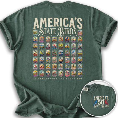 America's State Birds Front/Back Print T-Shirt - Blue Spruce