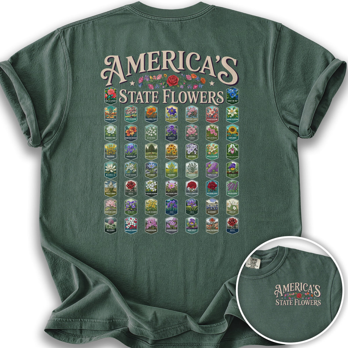 America's State Flowers T-Shirt - Blue Spruce