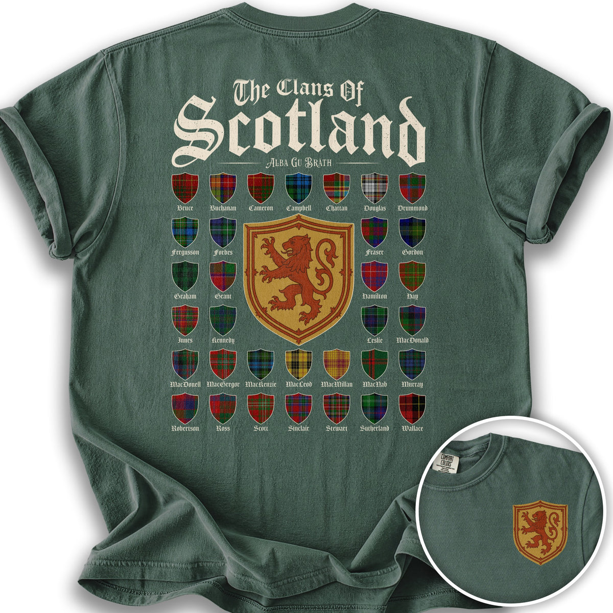 Clans of Scotland "Tartans"Front/Back Print T-Shirt - Blue Spruce