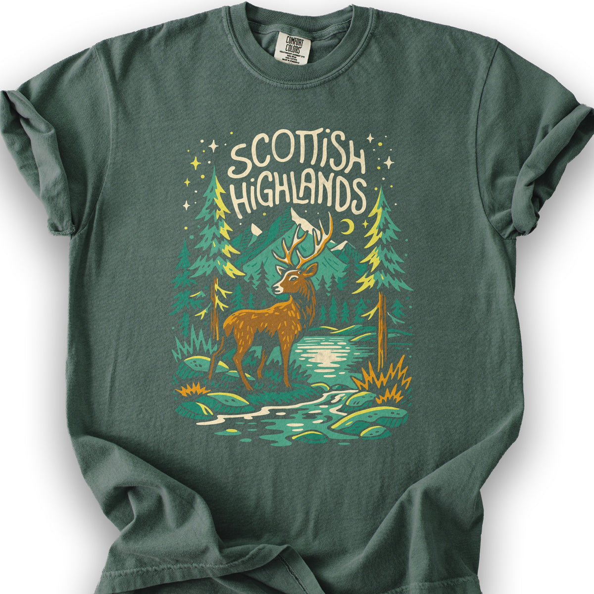 Scottish Highlands "Midnight Stag" T-Shirt - Blue Spruce