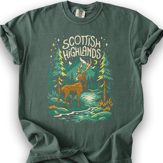 Scottish Highlands "Midnight Stag" T-Shirt - Blue Spruce