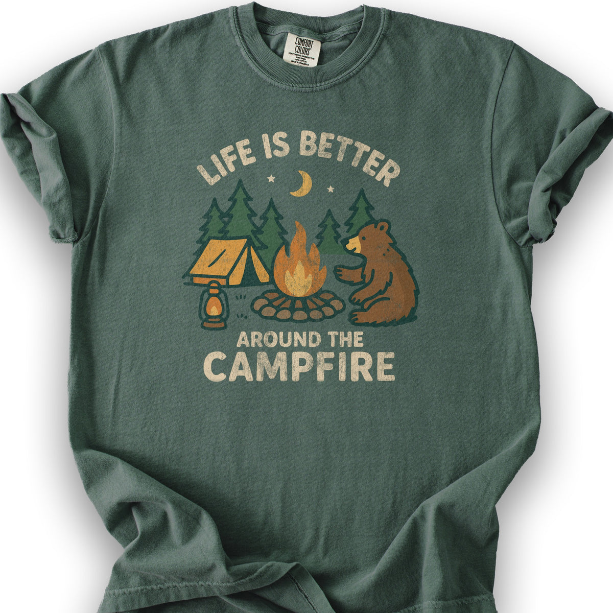 Around The Campfire "Happy Bear" T-Shirt - Blue Spruce