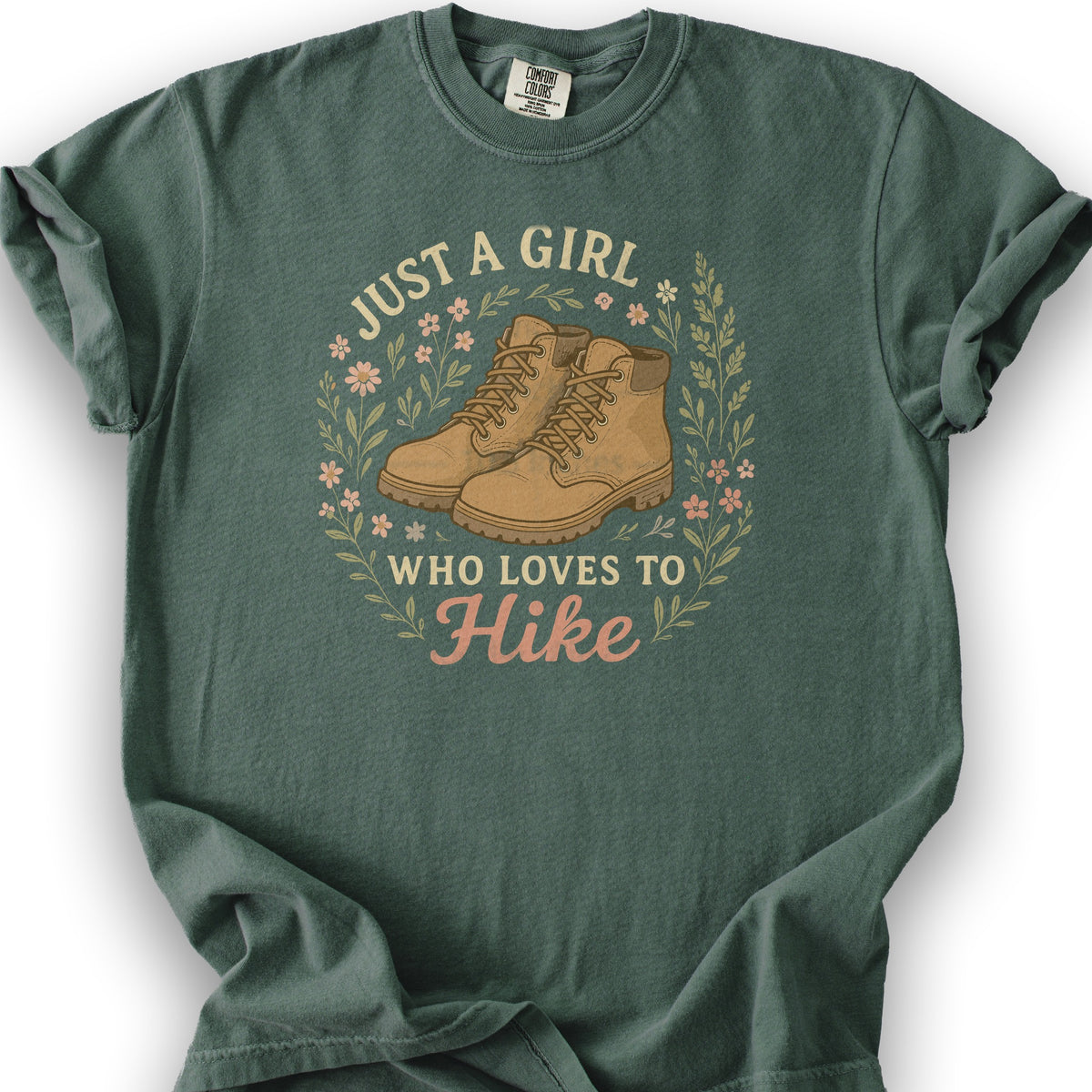 Just a Girl Who Loves to Hike T-Shirt - Blue Spruce
