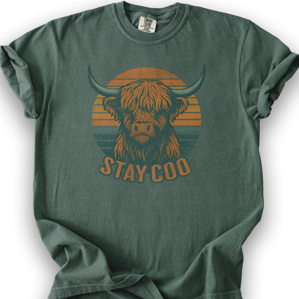 Highland Cow "Stay Coo" T-Shirt - Blue Spruce