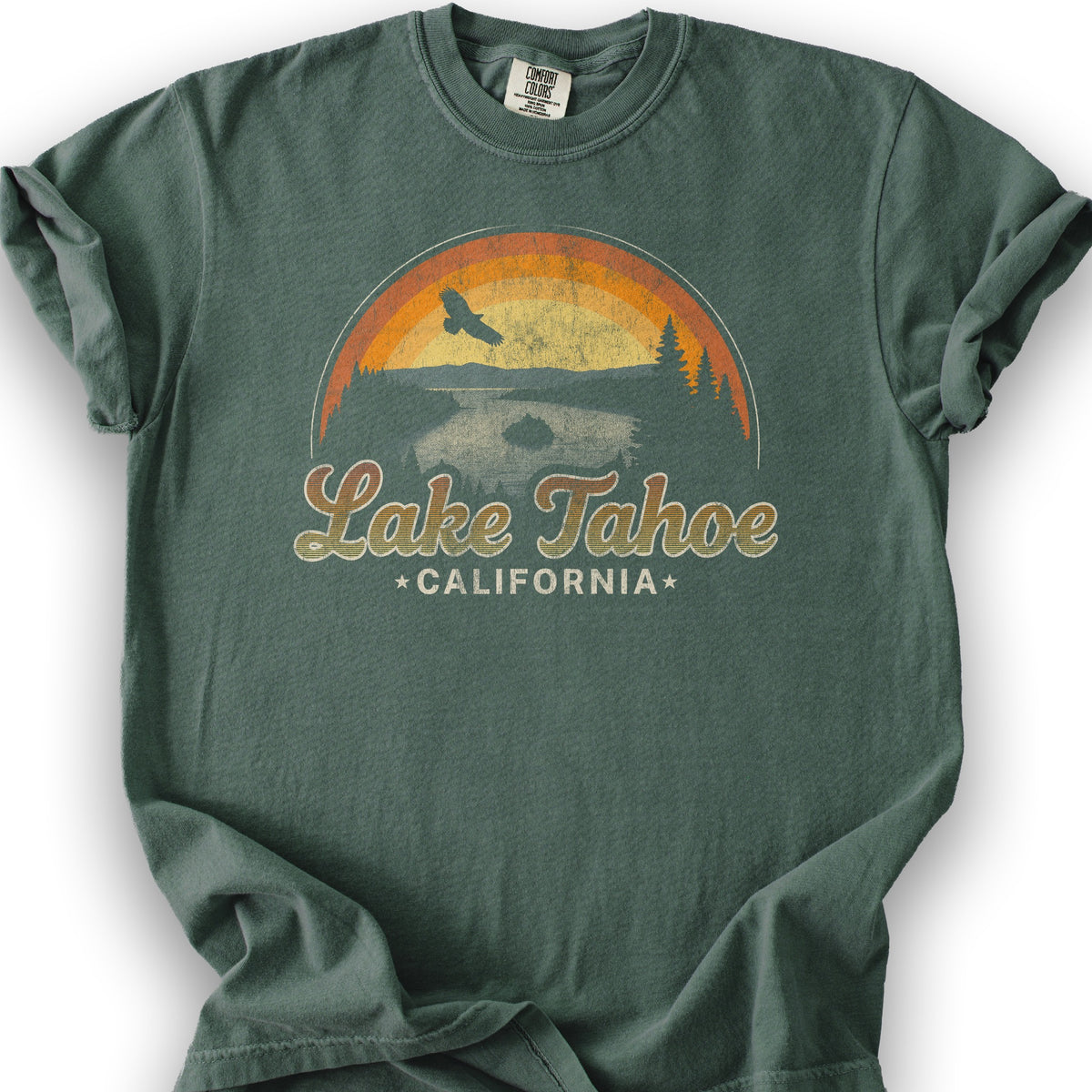 Lake Tahoe Retro Rainbow T-Shirt - Blue Spruce