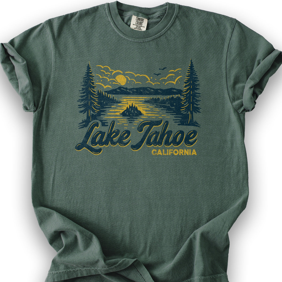 Lake Tahoe Emerald Bay Sketch T-Shirt - Blue Spruce