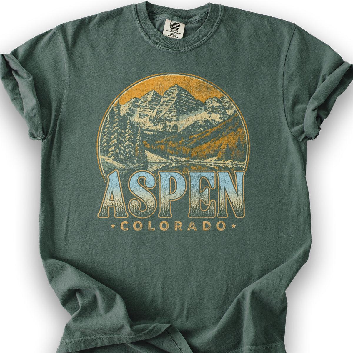 Aspen Colorado Groovy Screenprint T-Shirt - Blue Spruce