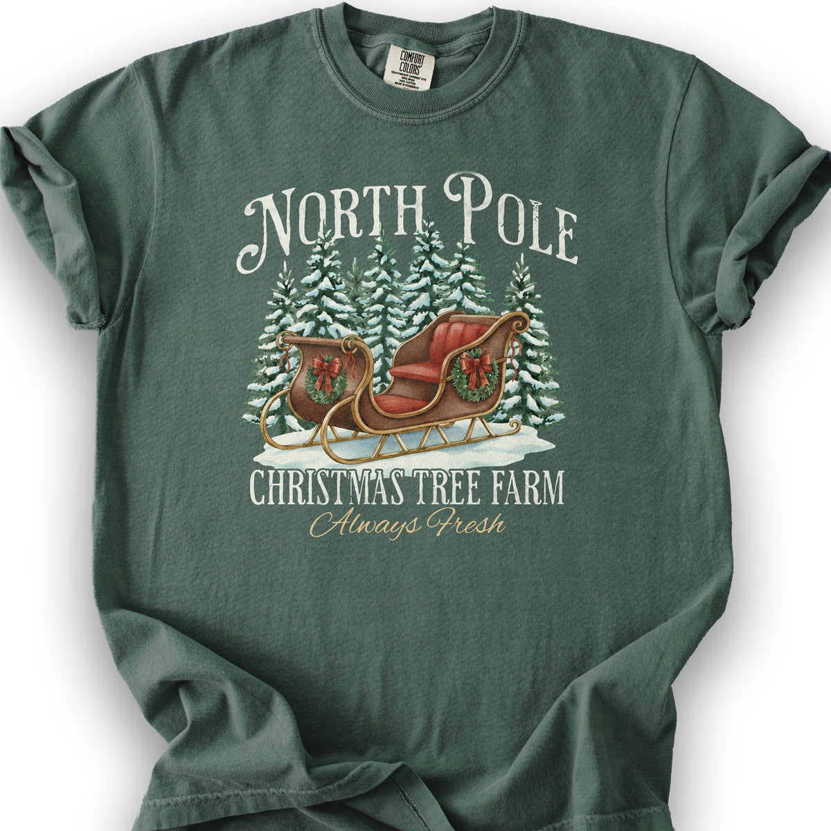 North Pole Christmas Tree Farm T-Shirt - Blue Spruce