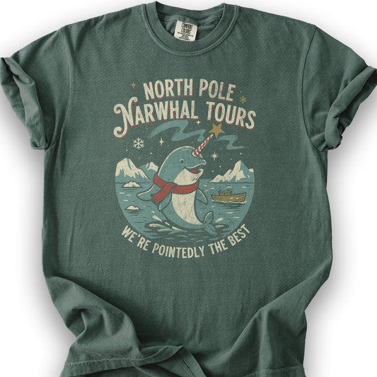 North Pole Narwhal Tours T-shirt - Blue Spruce
