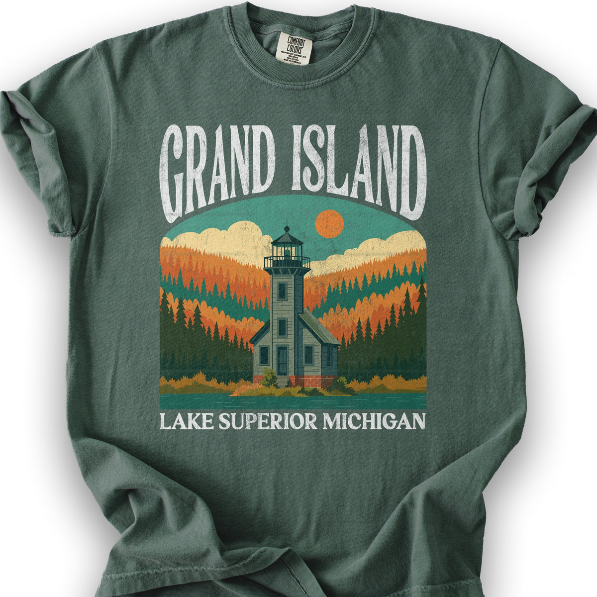 Grand Island Michigan "Big and Bold" T-Shirt - Blue Spruce