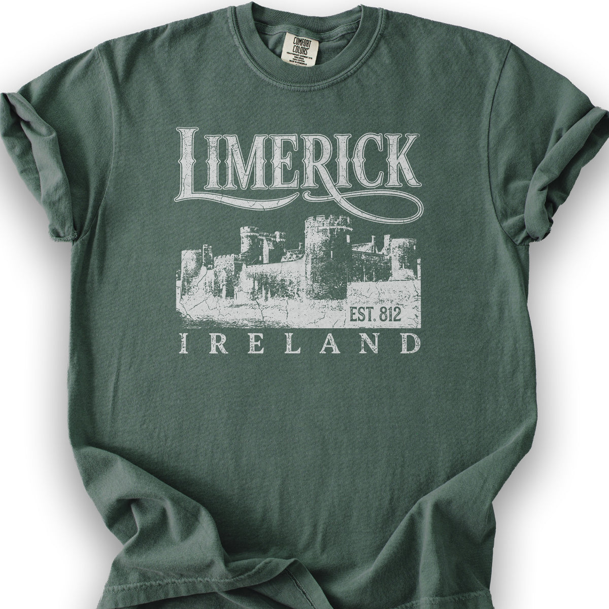 Limerick Ireland Vintage Print T-Shirt - Blue Spruce