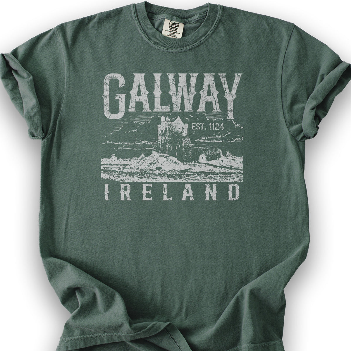 Galway Ireland Vintage Print T-Shirt - Blue Spruce