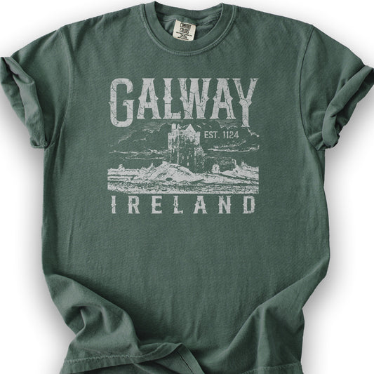 Galway Ireland Vintage Print T-Shirt - Blue Spruce