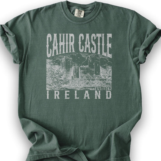 Cahir Castle Ireland Sketch T-Shirt - Blue Spruce