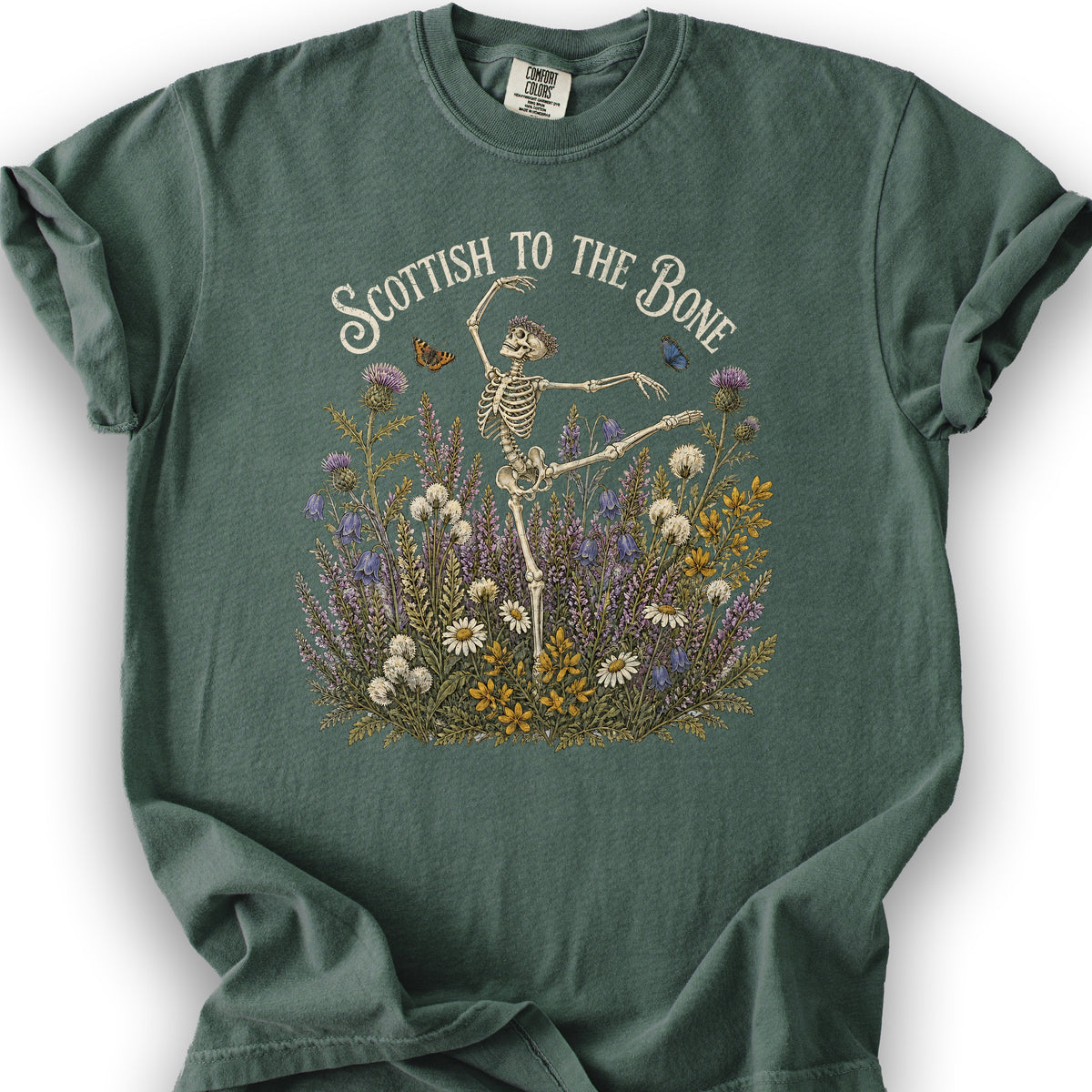 Scottish Floral Bone T-Shirt - Blue Spruce