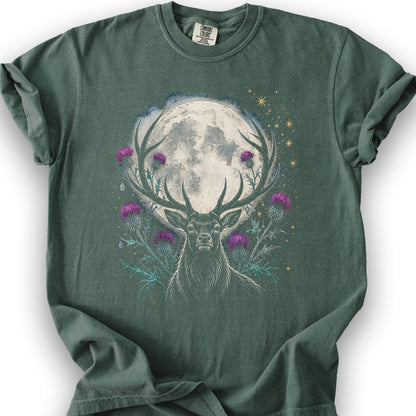 Moonlit Stag Thistle T-Shirt - Blue Spruce
