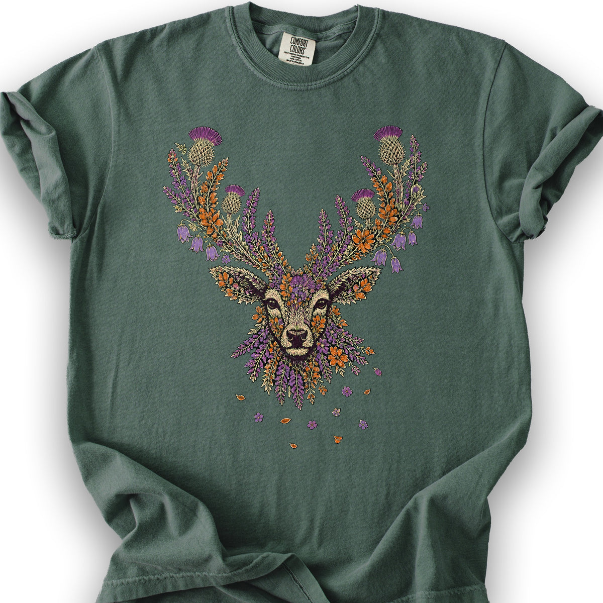 Floral Stag T-Shirt - Blue Spruce