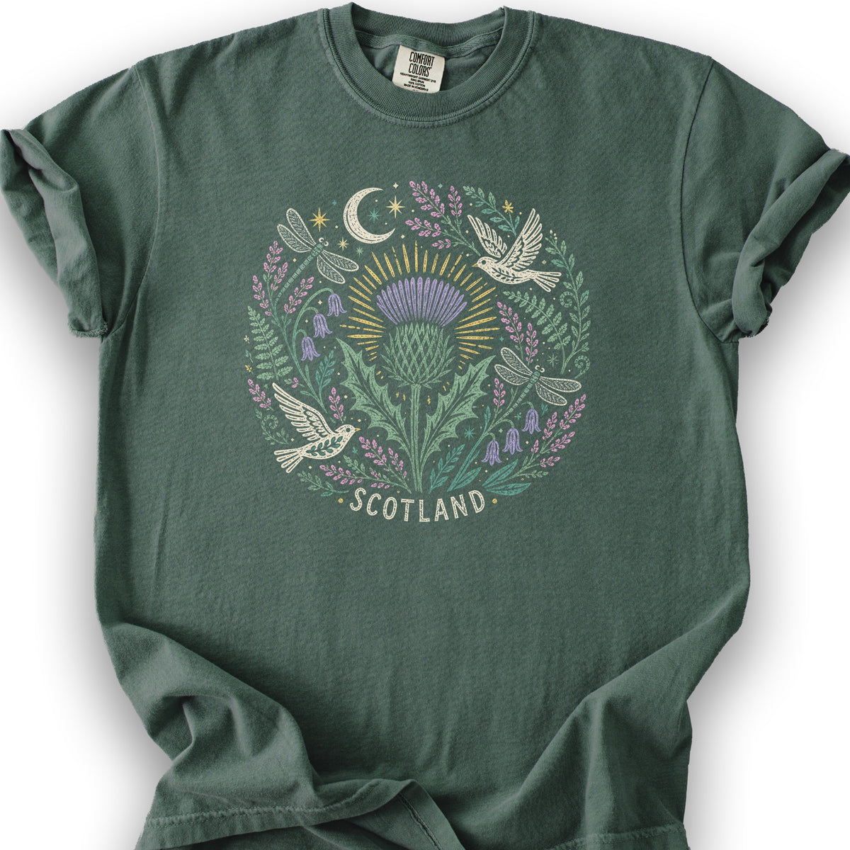 Scotland Thistle Doves T-Shirt - Blue Spruce