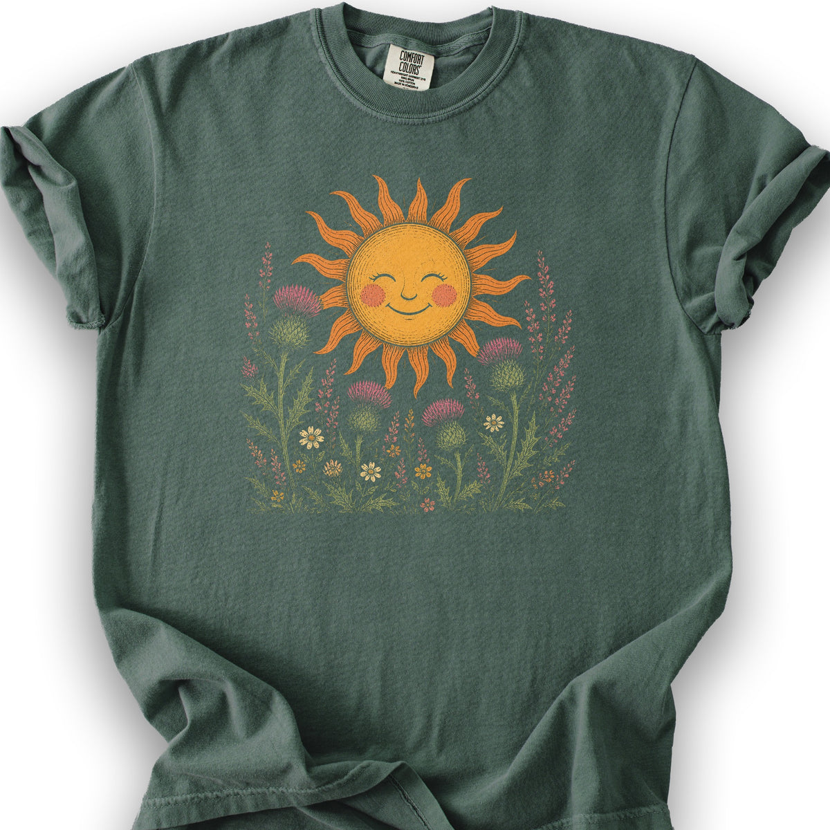 Happy Sun Thistles T-Shirt - Blue Spruce