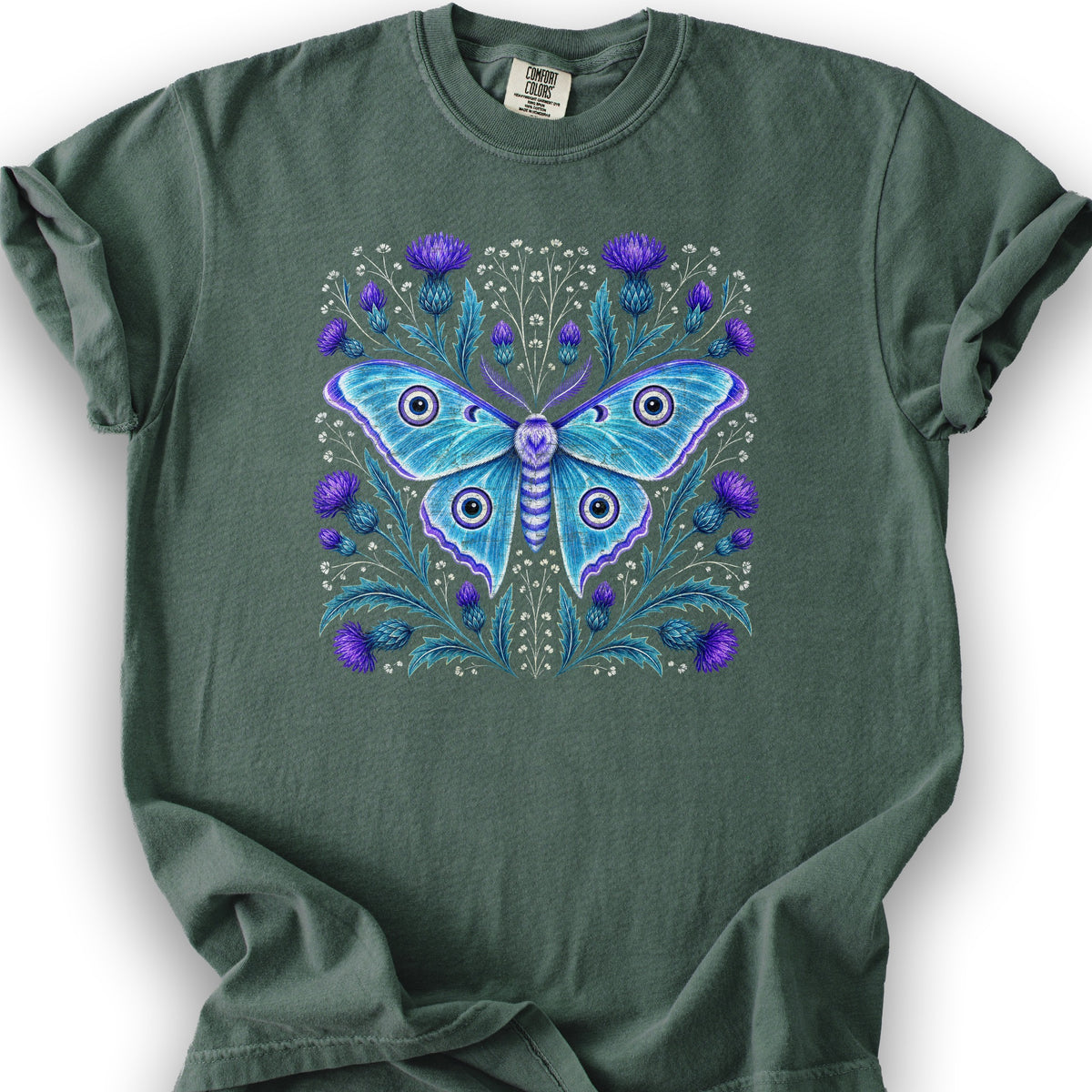 Emperor Moth Thistle T-Shirt - Blue Spruce